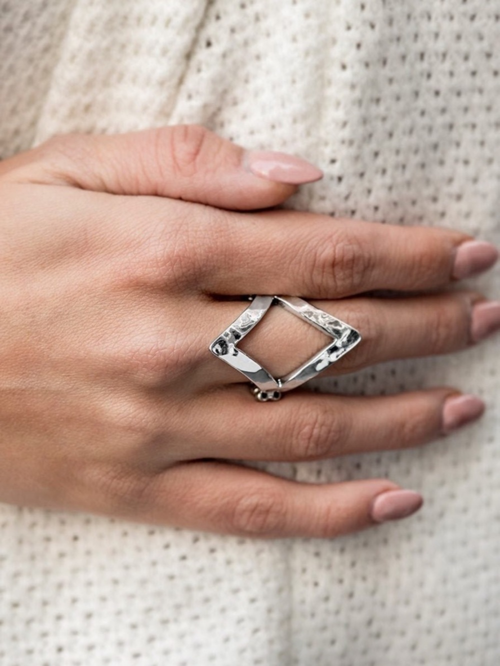 🍓Silver Geometric Open Diamond Ring